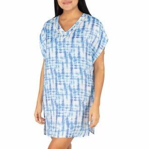 Tahari Blue and White‎ Swim Coverup Beach Dress V-Neckline Size Small